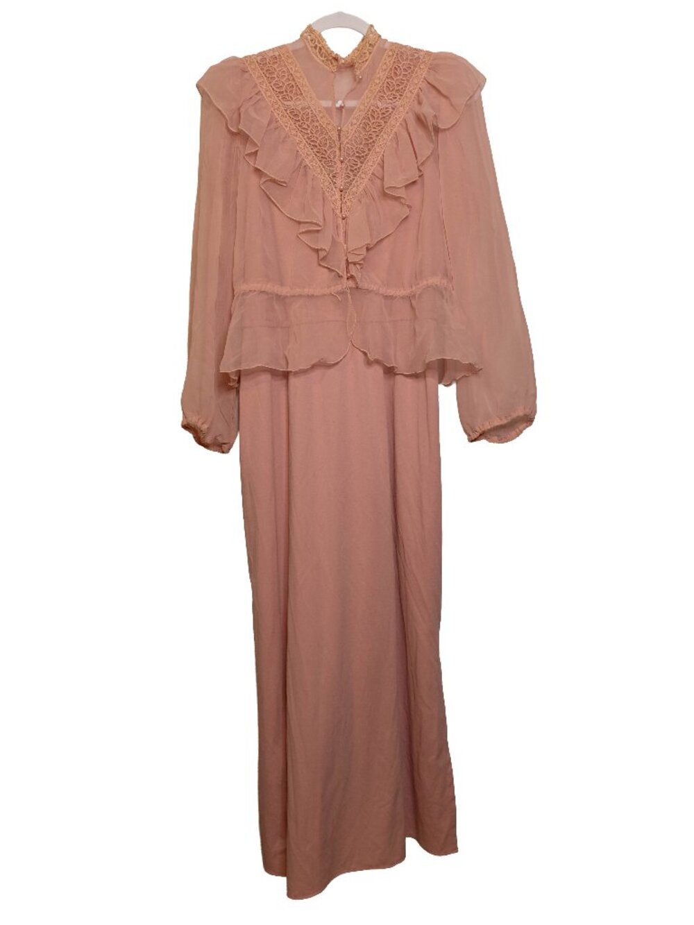 Vintage 60s 70s Dusty Pink Formal Gown Set - Dress - 11/12 - Victorian Style